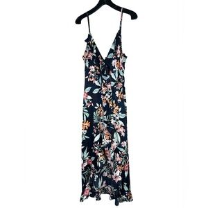 VICI Navy Floral Ruffle Wrap Maxi Dress | Size Medium
